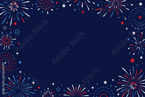 Quadro su tela Fourth of July Fireworks Border Background Patriotic USA Celebration