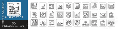 AI Statistics Outline Icons Set - Analytics and Data Dashboard Line Vector Collection