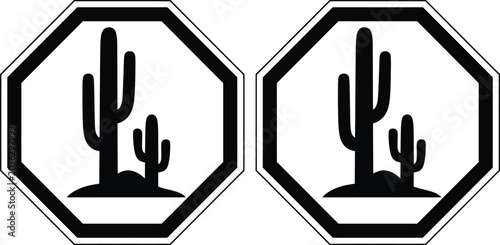 Tableau sur toile Black cactus signs on white background