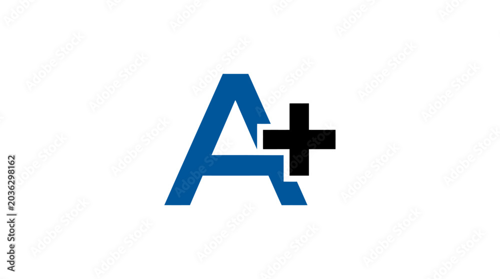 Fototapeta premium A blue letter symbol combined with a black plus sign on a white background
