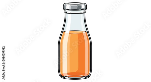 Photography Glass bottle with orange liquid.