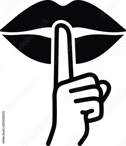 Billede på lærred Silhouette of hand gesturing silence with lips for secrecy and confidentiality i