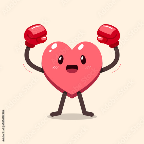 Cute heart character with boxing gloves cartoon vector illustration