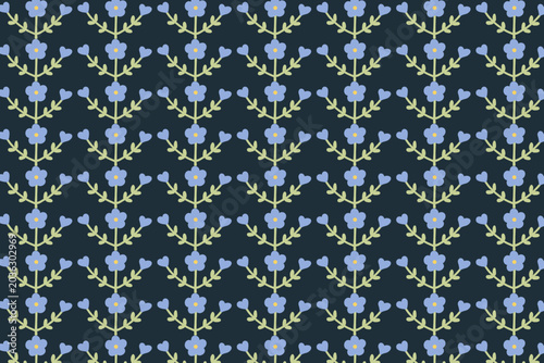Scandinavian floral seamless pattern blue folk flowers on dark background swatch available in swatches panel