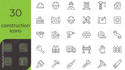Obraz na płótnie construction line icons set with tools engineering architecture building repair