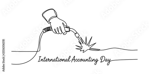 Картината върху платно Hand holding welding torch creating sparks and text international accounting day