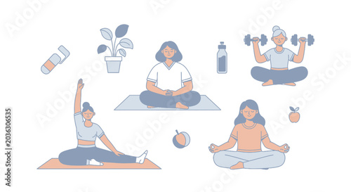 Photography Women practicing yoga in different poses.