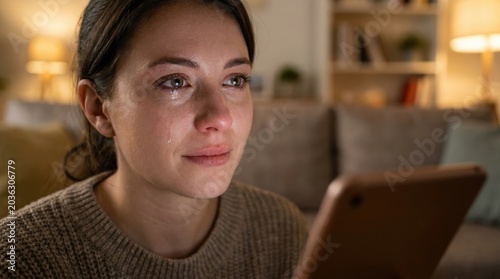 Woman Reading Tablet at Home-(Wanita Membaca Tablet di Rumah)