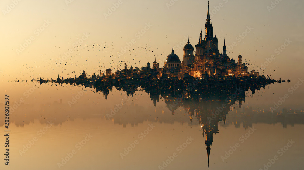 Obraz premium Floating Castle At Sunrise Fantasy