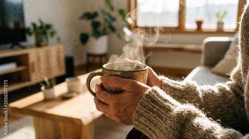 Cozy Morning Coffee in Hand-(Kopi Pagi yang Nyaman di Tangan)