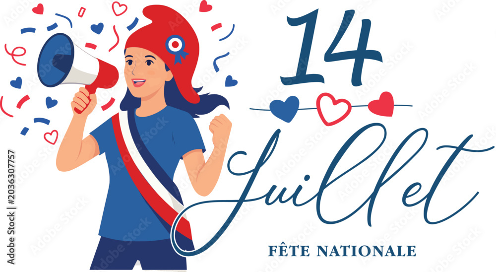 Fototapeta premium 14 Juillet, fête nationale Marianne française avec bonnet phrygien