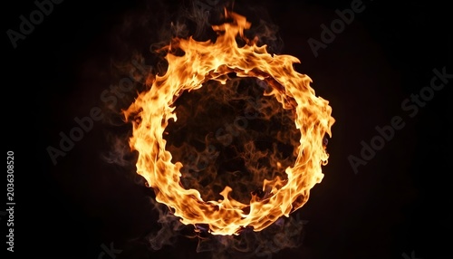 A ring of fire burns brightly against a dark, smoky background