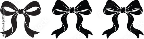 black ribbon bow silhouette set – elegant decorative bow vector collection for gift wrapping and design .