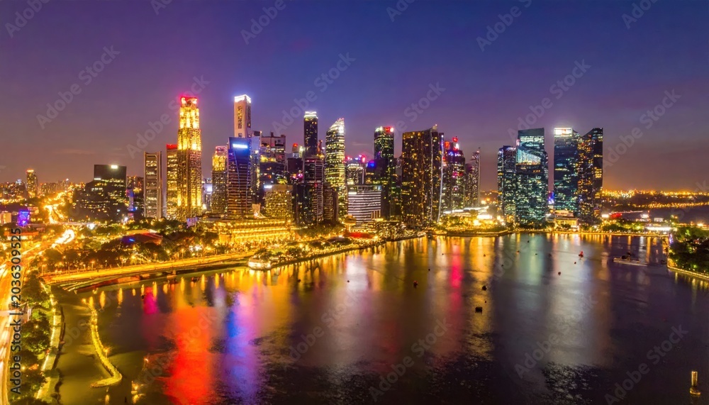 Obraz premium Singapore city skyline and Marina Bay waterfront at night