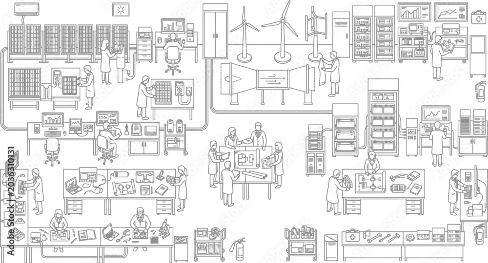 Fototapeta premium Modern office floor plan layout with desk arrangements and workspace elements