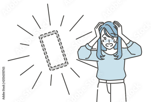 スマホを紛失して焦る女性のイラスト