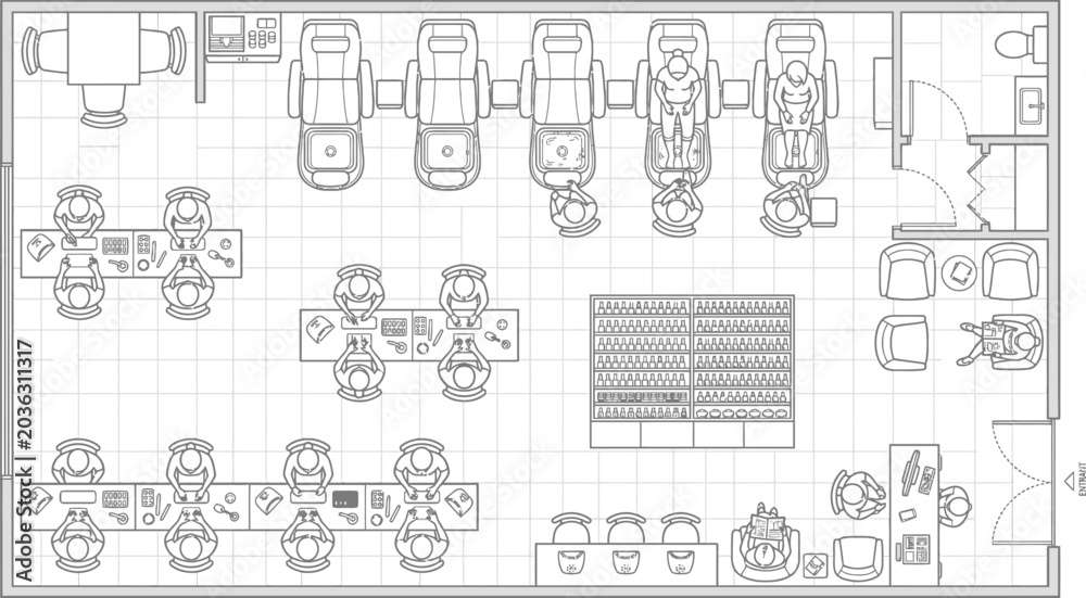 Obraz premium Architectural floor plan sketch of a modern office space layout with floorplan