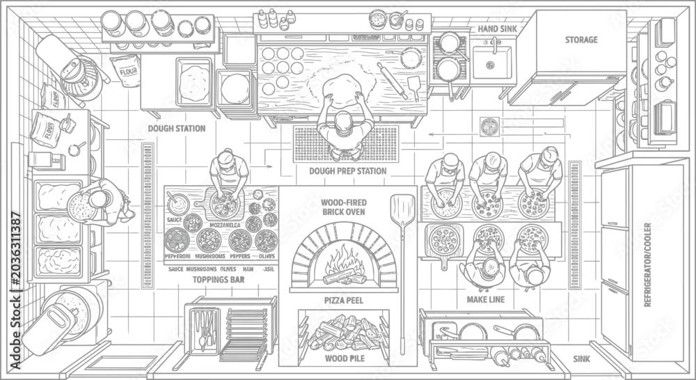 Obraz premium Residential dining and kitchen area floor plan architectural drawing