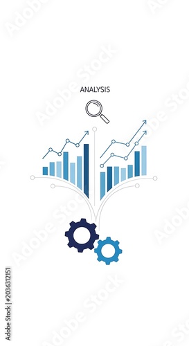 Modern Data Analysis Chart with Gear Icons on White Background