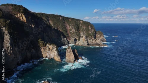 北山崎の断崖絶壁（空撮） - 岩手県下閉伊郡田野畑村,日本