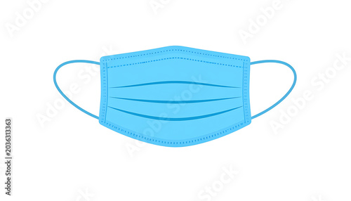 Isolated light blue surgical face mask with ear loops, healthcare protection item for preventing virus spread