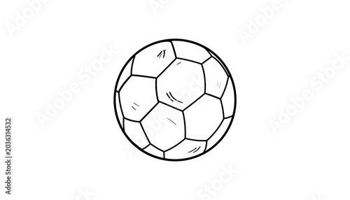 Isolated soccer ball outline, simple line drawing of a classic football, sports equipment, graphic element