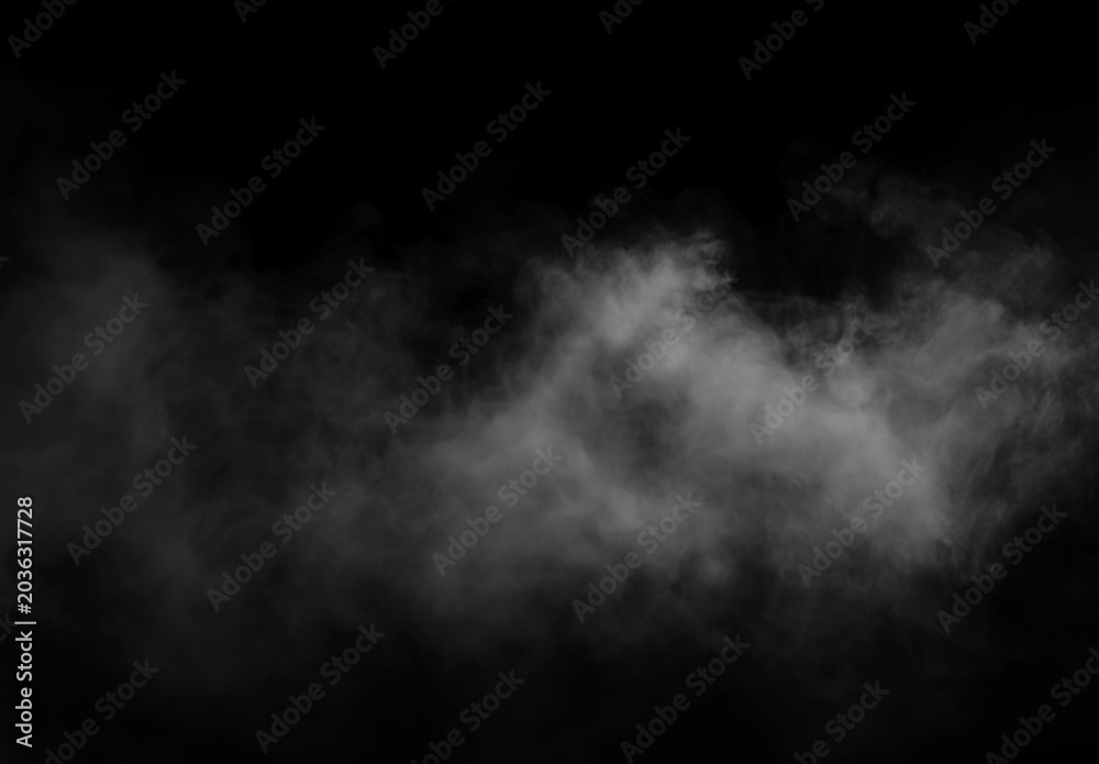 Fototapeta premium Dark fog and smoke overlay drifting across a black background, creating a soft atmospheric mist texture with moody contrast and cinematic copy space.