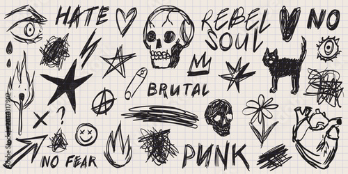 Photos Chalk punk scribble doodle elements set for posters, social media