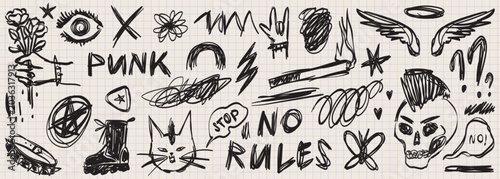 Photos Chalk punk scribble doodle elements set for posters, social media