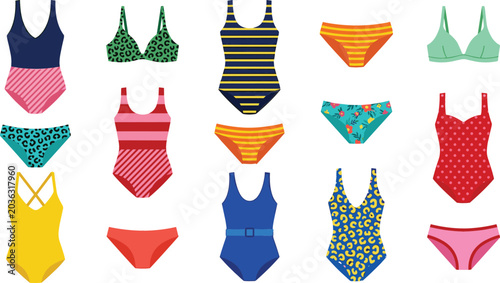 Foto Trendy Women Swimwear and Swimsuit Vector Collection Featuring Colorful One Piec
