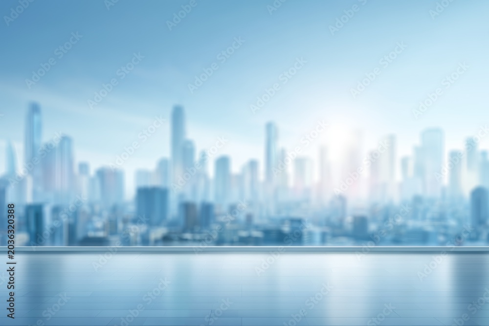 Obraz premium Soft Blurred City Skyline Business Background with Bright Daylight