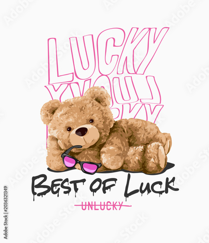 bear doll holding sunglasses lying on floor vector illustration - drawn by hand not generative AI