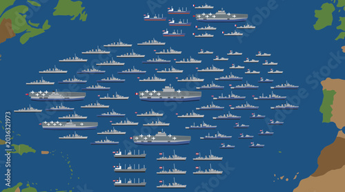 Tableau sur toile Aerial View of Massive Allied Naval Armada Fleet