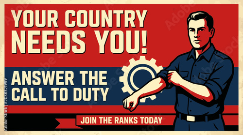 Картината върху платно Vintage Propaganda Poster Calling Men to Duty