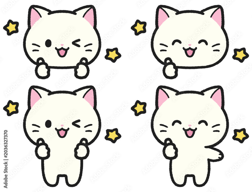 Fototapeta premium いいね、グッドポーズをする猫のイラストセット