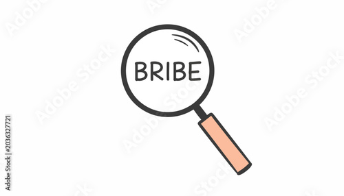 Foto Magnifying glass with bribe text, corruption investigation concept, white backgr