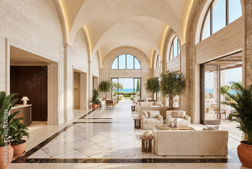 Grand Renaissance Style Resort Lounge With Vaulted Details and Refined Seating for Hospitality Marketing