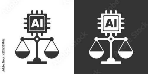 Cuadro en lienzo AI Ethics and law icon, artificial intelligence microchip integrated with justice balance scale, legal technology compliance concept, vector illustration on black and transparent backgrounds
