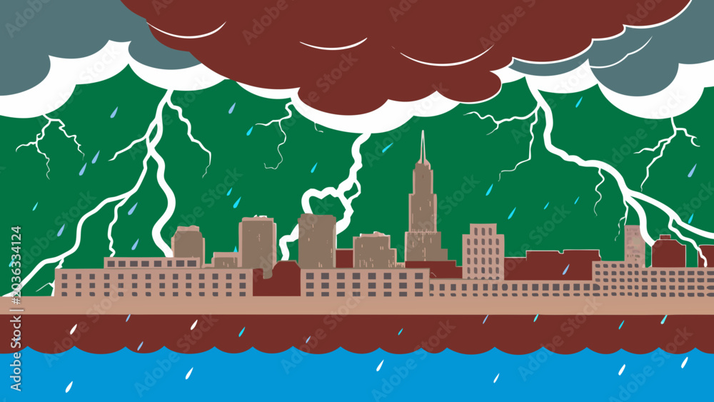 Fototapeta premium Thunderstorm Above City Skyline Vector Illustration