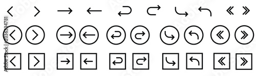 Collection of thin arrow icons featuring minimalist user interface navigation buttons circle pointers and square frames