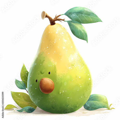 A cute Avocado, all set against a white background with an aesthetic vibe and in high resolution with a hyper-realistic appearance.