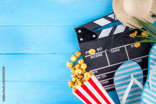 Fényképezés Summer holiday and vacation movie cinema marathon background Cinema clapper-boar
