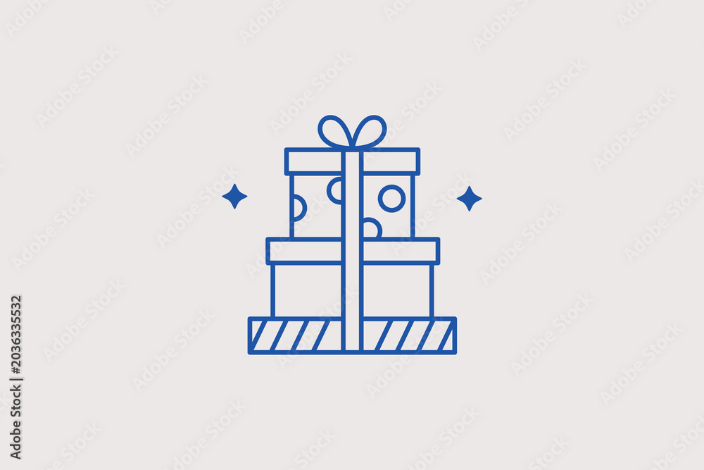 Naklejka premium Stacked gift boxes line icon for Christmas holiday parties. Festive vector illustration for shopping mall banners.