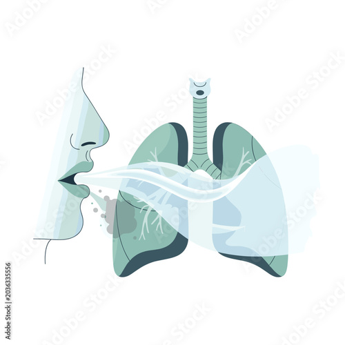 Quadro em tela Illustration of a person exhaling air and vapor into the lungs and trachea