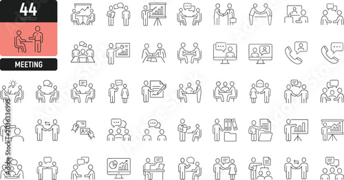 Foto A collection of line art icons depicting various business meeting scenarios and
