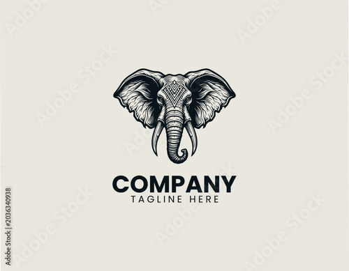 Dark Elephant Skull Tentacle Minimalist Black Vector Logo Tribal Beast Design