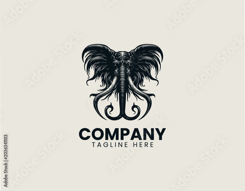 Dark Elephant Skull Tentacle Minimalist Black Vector Logo Tribal Beast Design