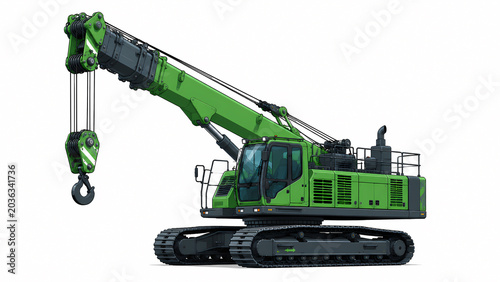 Green Crawler Crane Heavy Industrial Lifting Equipment Isolated on White Background