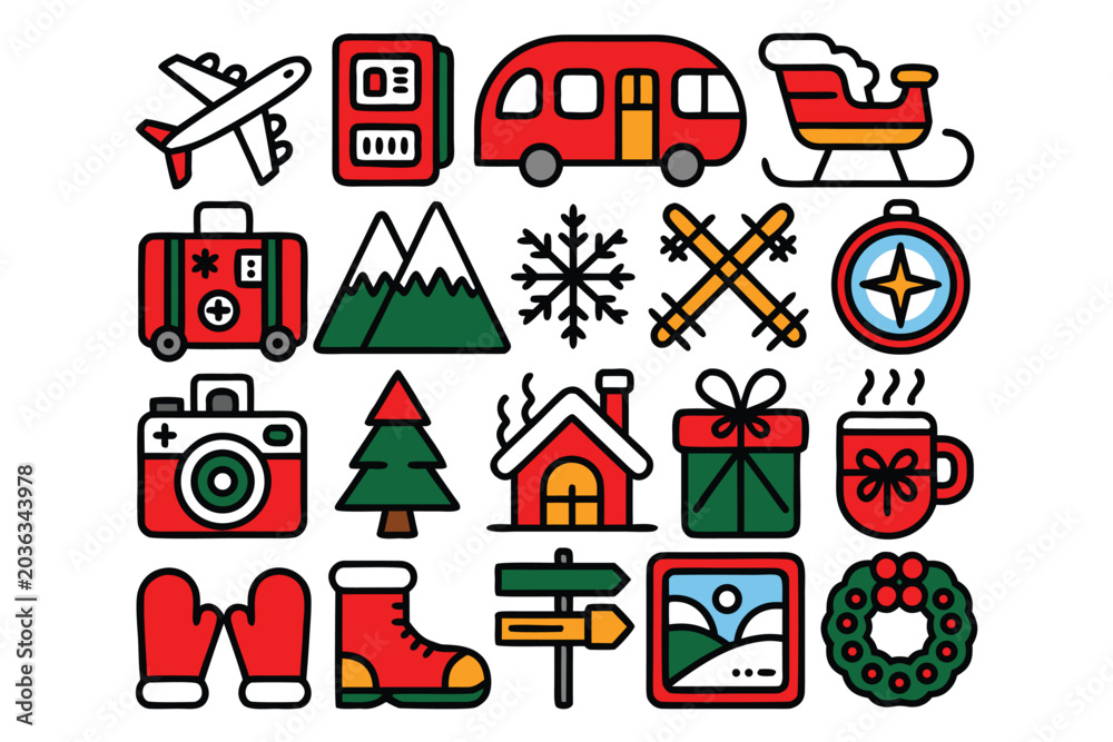 Fototapeta premium Christmas Holiday Icons Set, christmas icons, holiday icons