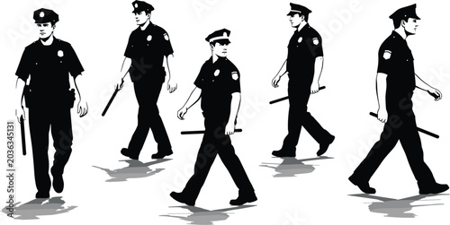 Fotografie Police Officers and Security Guards Silhouette Vector Illustration Set Featuring